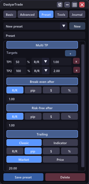 Preset: define the rules before entry