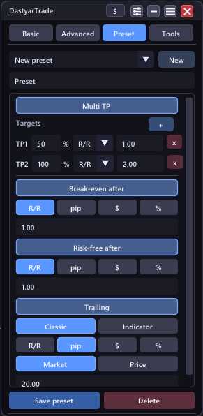 Preset: define the rules before entry